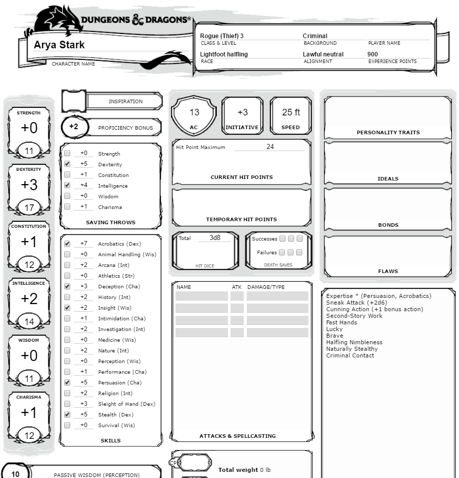 Dnd 5e Printable Character Sheet